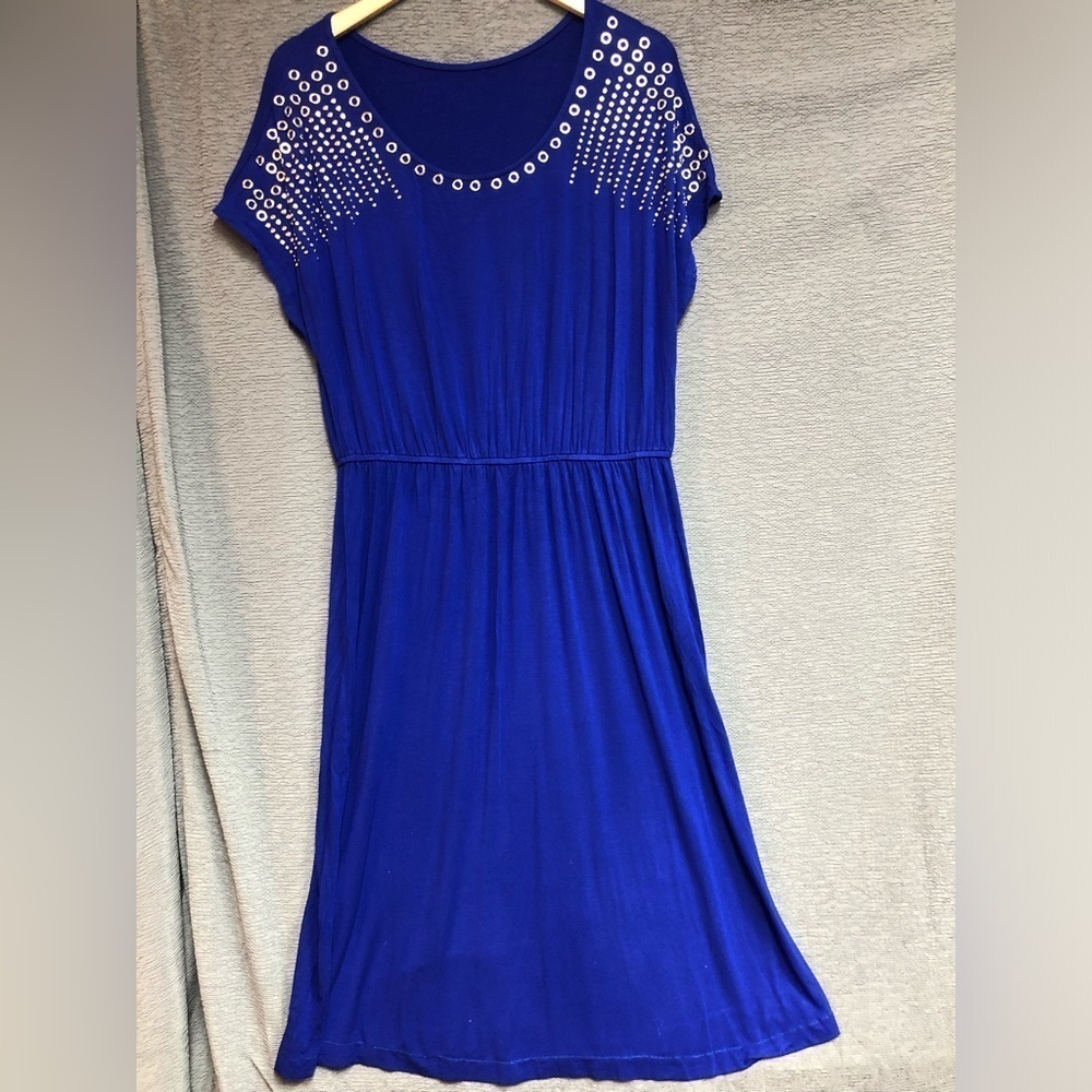Royal blue dress XL elastic waist silver metal rivets on front shoulders